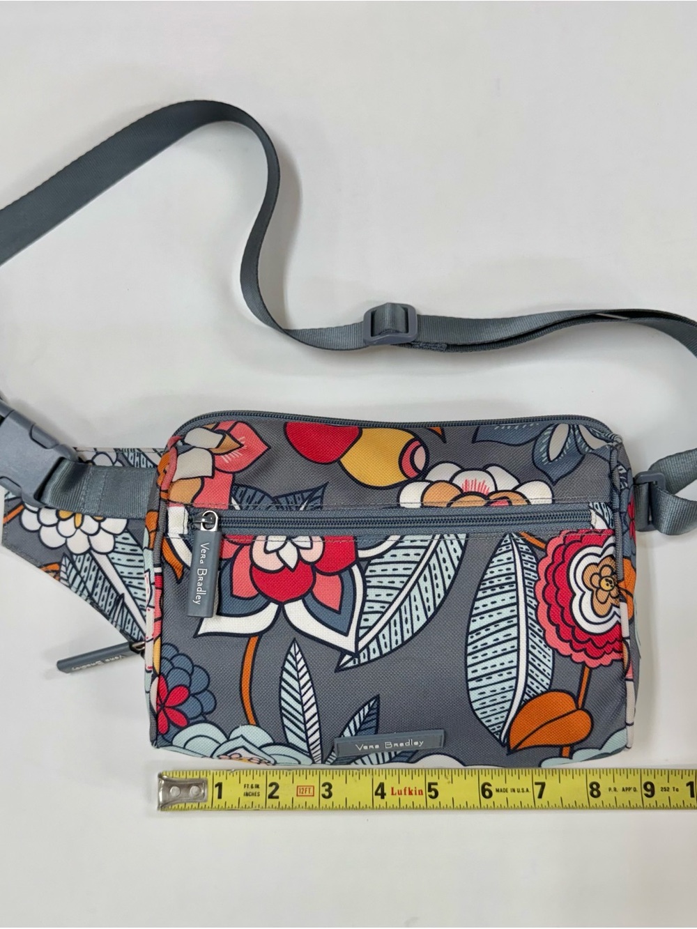 Vera Bradley Gray Floral Crossbody with Red, Orange & Cream Accents
